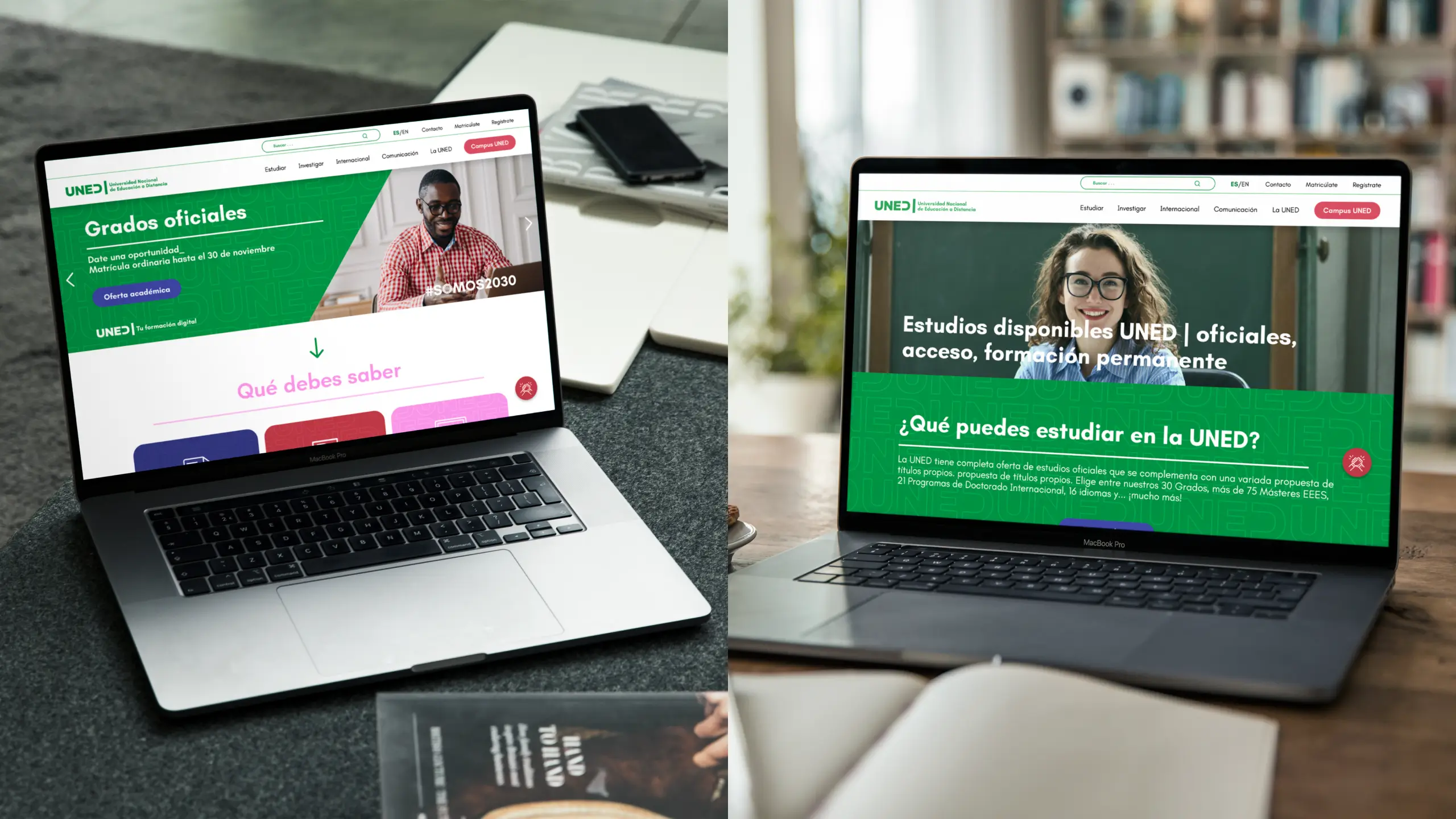 Visualización del rediseño web de la página oficial de la UNED